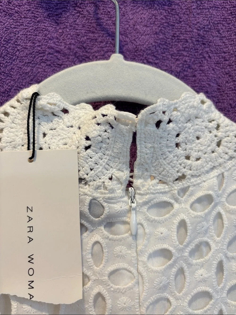 NWT Zara White Eyelet Dress with Pink & Green Floral Embroidery - Picture 9 of 11